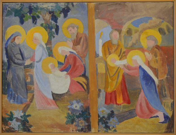 Elda Piščanec - Diptih s prizori Marijinega obiskanja, Jezusovega rojstva in darovanja v templju