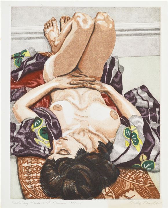 Philip Pearlstein - Reclinng Nude with Kimono