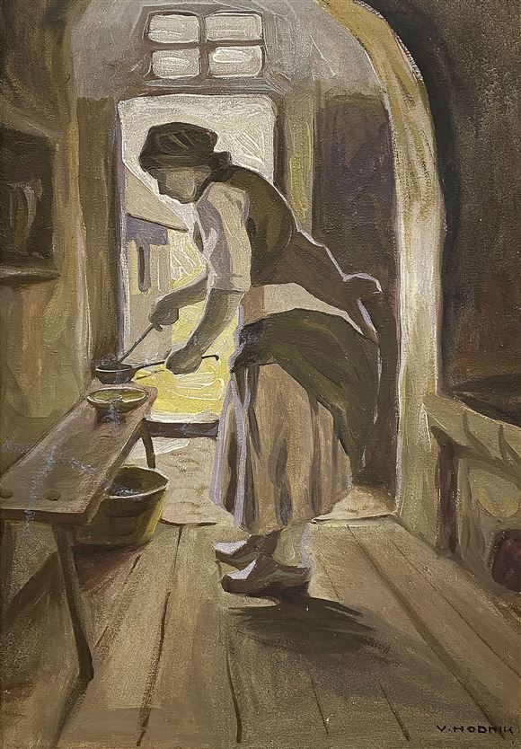 Valentin Hodnik - Brez naslova (Mati pri ognjišču)