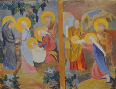 Elda Piščanec - Diptih s prizori Marijinega obiskanja, Jezusovega rojstva in darovanja v templju