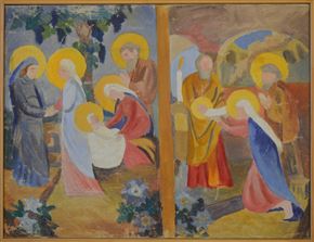 Elda Piščanec - Diptih s prizori Marijinega obiskanja, Jezusovega rojstva in darovanja v templju