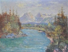 Josip Potočnik - Sava - pogled na Kočno in Grintovec